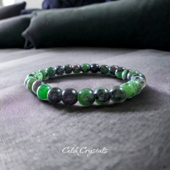 Ruby Zoisite Bracelet 6mm Natural Stones Handmade Stretch Beads Unisex - Picture 3 of 3